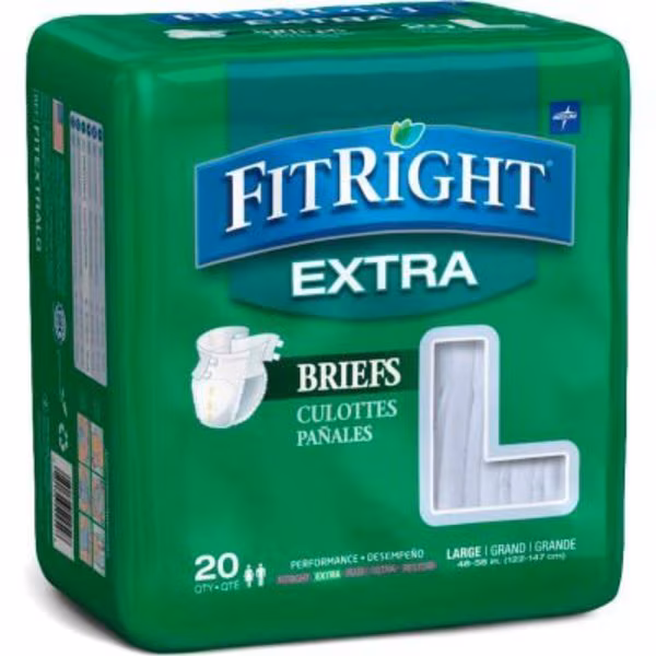 Medline® FitRight Extra Adult Disposable Briefs, Size L, Waist Size 48
